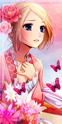 99px.ru аватар Вокалоид Рин Кагамине / Vocaloid Rin Kagamine с цветами в волосах смотрит в сторону