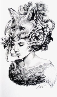 Аватар вконтакте Девушка с мордочкой лисы в волосах, art by April Alane