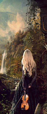 Аватар вконтакте Девушка со скрипкой стоит и смотрит на природу, bу marcoherrera