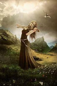99px.ru аватар Девушка играющая на скрипке на фоне гор и облачного неба
