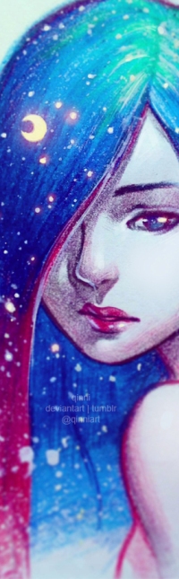 99px.ru аватар Девушка с голубыми волосами, которые представляют собой ночное небо