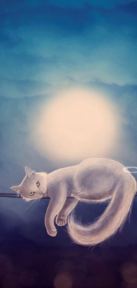 99px.ru аватар Белый котенок лежит на проводах, свесив лапки и хвост, by YaelPardina