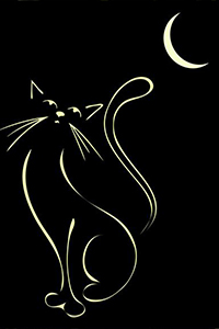 99px.ru аватар Тонкий месяц и силуэт кошки на черном фоне