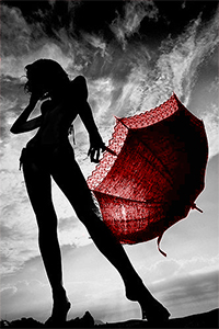 99px.ru аватар Силуэт девушки с красным зонтом на фоне неба