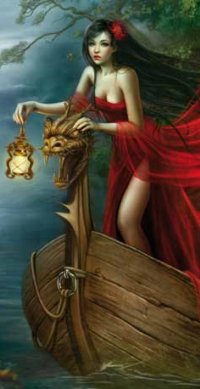 Аватар вконтакте Девушка с фонарем стоит в лодке, художница Крис Ортега