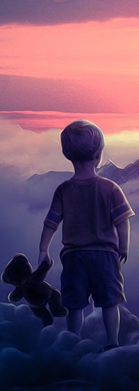 99px.ru аватар Маленький мальчик с мишкой в руках стоит на облаках
