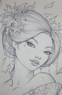 Аватар вконтакте Симпатичная девушка с ягодами омелы в волосах, art Sabine Rich