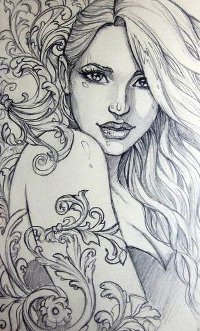 Аватар вконтакте Симпатичная девушка с узорами в виде растений, art Sabine Rich