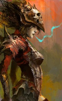 Аватар вконтакте Девушка в костяных доспехах и шлеме в виде черепа