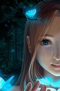 Аватар вконтакте Девушка с мотыльками в ночном лесу