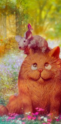 Аватар вконтакте На голове кота сидит мышка, а на ней бабочка
