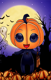 99px.ru аватар Чиби Хэллоуин / Chibi Halloween в полнолуние встречает гостей на праздник, by dianar87
