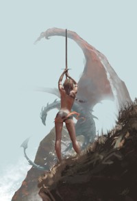 Аватар вконтакте Девушка с поднятым мечом готовится к битве с драконом, by David-Seguin