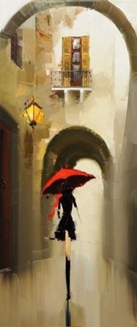 99px.ru аватар Девушка под красным зонтом идет проходными двориками, by Kal Gajoum
