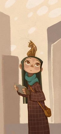 Аватар вконтакте Девочка с кошкой на голове ищет дорогу в городе, by Anna Cattish
