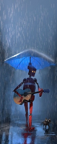 99px.ru аватар Робот под зонтом играет на гитаре для котика, by Goro Fujita