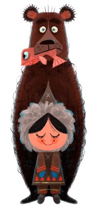 99px.ru аватар Девочка-эскимоска и большой медведь с рыбой во рту, by Chris Sasaki