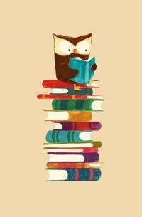 Аватар вконтакте Сова читает книгу, сидя на стопке книг, by Budi Kwan