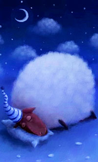 99px.ru аватар Барашек в колпаке спит на подушке на фоне облаков и месяца