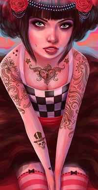 99px.ru аватар Девушка в пышной юбке, с татуировками и пирсингом на щеках, художница Кристал Уолл Ланкастер / Crystal Wall Lancaster