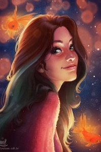 Аватар вконтакте Радостная девушка в окружении рыб, by Lime