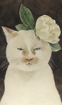 Аватар вконтакте Кошка с розой на голове, художник Midori Yamada