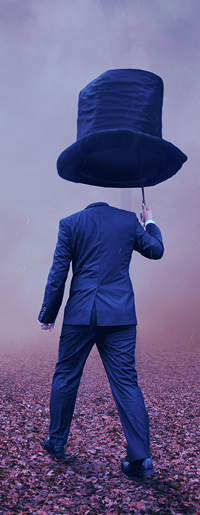 99px.ru аватар Мужчина без головы, снятый со спины, идет с большим цилиндром вместо зонта в тумане by Caras Ionut