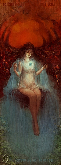 Аватар вконтакте Девушка сидит на красных ветках в водяном платье, by Akanei Rin