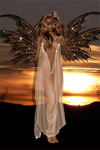Аватар вконтакте Девушка-ангел со светлыми длинными волосами в белом прозрачном платье на фоне вечернего заката
