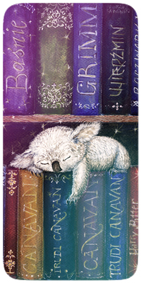 Аватар вконтакте Маленькая коала спит на книгах, стоящих на полке, by barbarasobczynska