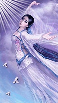 99px.ru аватар Девушка с темными длинными волосами в белом длинном платье в лучах солнца на фоне голубей