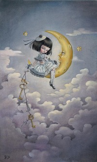 99px.ru аватар Девушка держит в руке ключи от дверей, за которыми живут ее мечты, и витает в облаках, сидя на месяце, by Veronica Minozzi