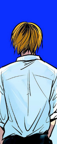 Аватар вконтакте Кэнма Козумэ / Kenma Kozume спиной на синем фоне из аниме Волейбол! / Haikyuu!