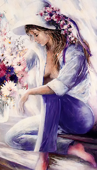 99px.ru аватар Грустная девушка с цветами в волосах, art Juan Fortuny
