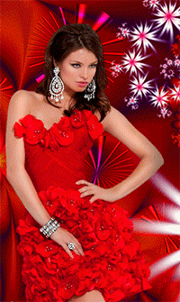 99px.ru аватар Девушка с темными длинными волосами, с длинными серьгами в ушах, в красном платье на фоне белых цветов