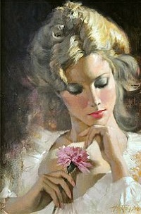 99px.ru аватар Девушка с пионом в руке, художник Howard Rogers