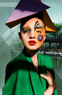 Аватар вконтакте Девушка с тату на лице, в зеленой одежде, с необычным головным убором