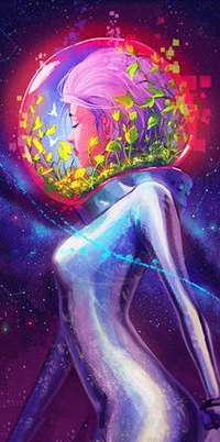 99px.ru аватар Девушка астронавт в шлеме с земной атмосферой, листьями, бабочками, птицами, by Nise -