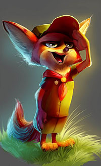Аватар вконтакте Ник Уайлд / Nick Wilde / стоит на траве в форме скаута, приложив лапу к голове, by TehChan