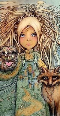 99px.ru аватар Девочка с совой и лисой, художник Karin Taylor