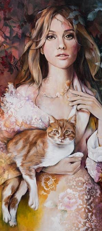 Аватар вконтакте Девушка с кошкой на руке, художник Wendy Ng / Венди Энджи