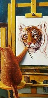 99px.ru аватар Рыжий кот сидит перед картиной тигра