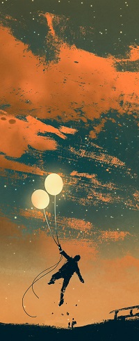 99px.ru аватар Мужчина с двумя воздушными шариками, взлетающий в звездное небо