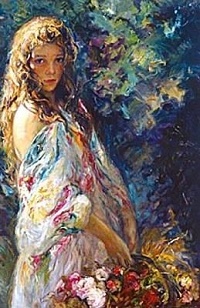 Аватар вконтакте Девушка с корзиной цветов, художник Jose Royo