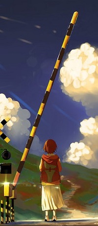 Аватар вконтакте Девушка стоит у шлагбаума на фоне облачного неба, by ombobon