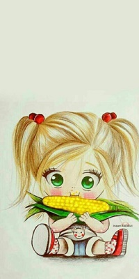 Аватар вконтакте Рисованная миленькая девочка с кукурузой в руках