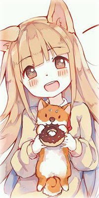 99px.ru аватар Мияно / Miyano держит в руках щенка с пончиком, персонажи из аниме Сегодня такой же вялый Танака-кун / Tanaka-kun wa Kyou mo Kedaruge