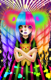 99px.ru аватар Фантастическая девочка трехглазка стоит прижав к себе плюшевого медвежонка, by Saccstry