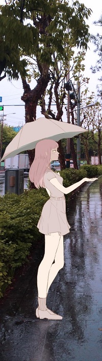 99px.ru аватар Девушка с зонтом стоит на тротуаре, by risotoma