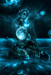 Аватар вконтакте Красивая девушка по имени Луна сидит на Земле, рассеивая ночной мрак голубым светом, работа Luna / Луна, art Lhianne